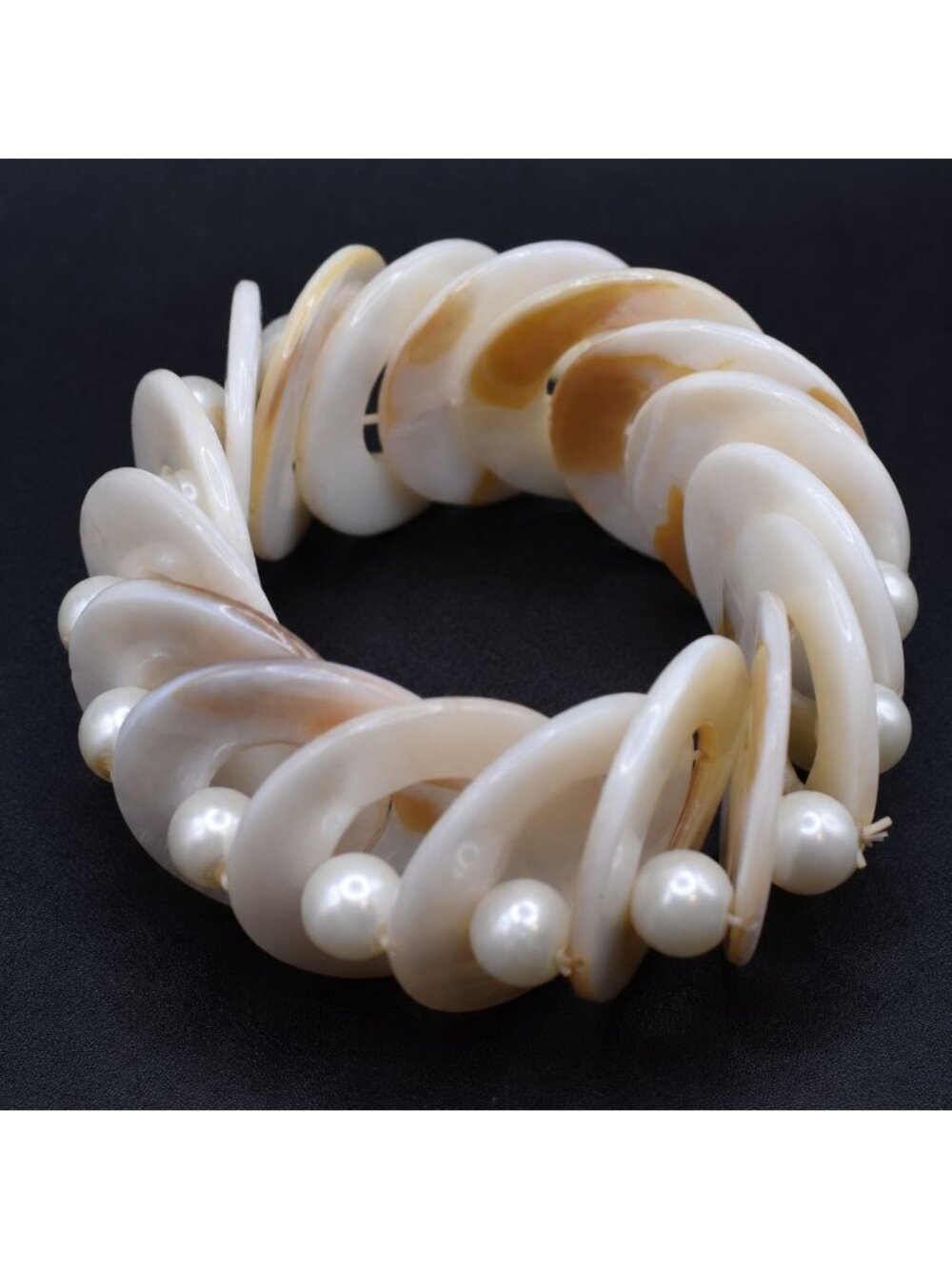 Coastal Shell & Faux Pearl Bracelet Vintage Boho‎ Stretch Jewelry